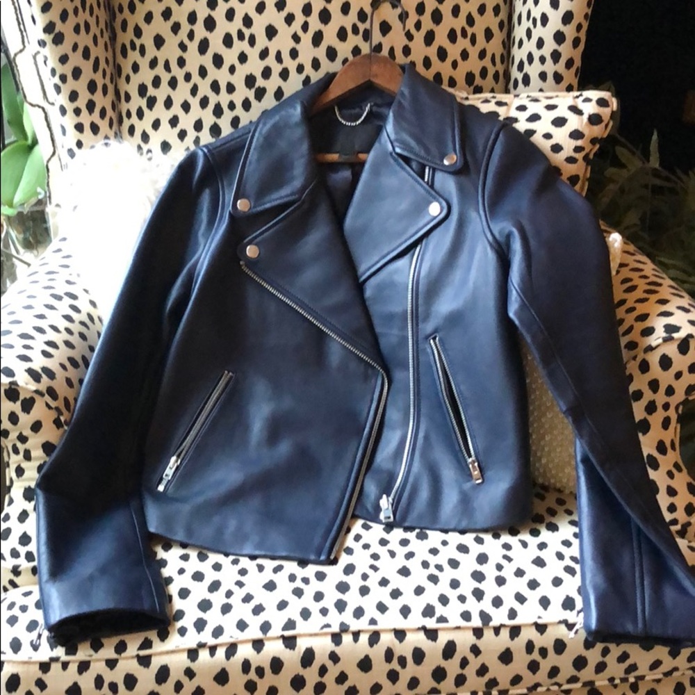 J Crew navy leather moto jacket nwot sz 6
